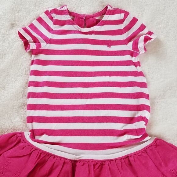 Ralph Lauren Pink Striped Eyelet Lace Trim Tee Dre - Picture 2 of 9